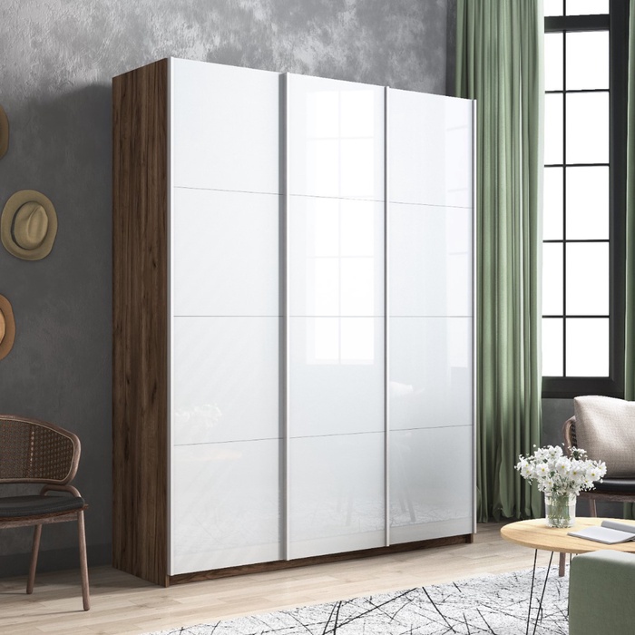 Шкаф-купе «Прайм», 2100×570×2300 мм, 3-х дверный, белое стекло, цвет дуб табачный - Фото 1