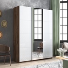 Шкаф-купе «Прайм», 1800×570×2300 мм, 3-х дверный, 2 белых стекла / зеркало, дуб табачный - Фото 1