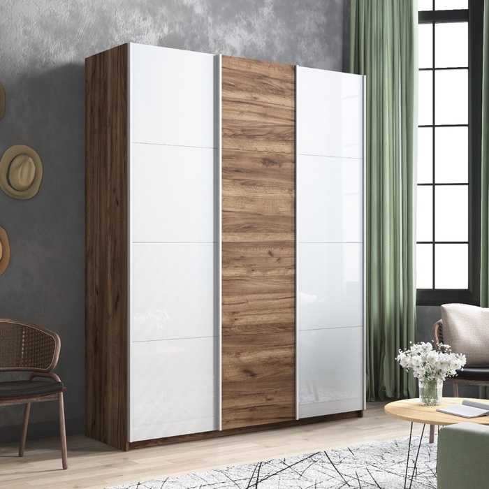 Шкаф-купе «Прайм», 1800×570×2300 мм, 3-х дверный, 2 белых стекла / лдсп, цвет дуб табачный - Фото 1