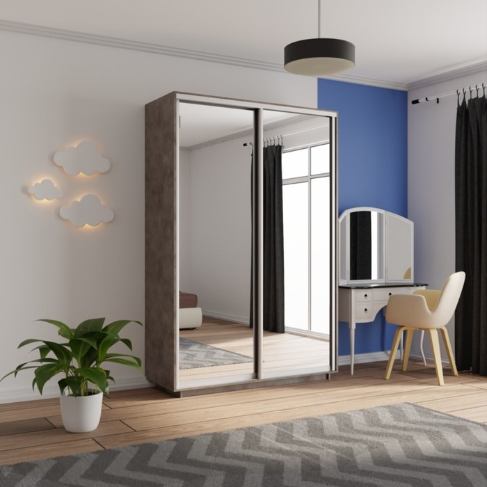 Шкаф купе двухдверный «Экспресс», с зеркалом, 1400×600×2400 мм, ЛДСП, цвет бетон - Фото 1