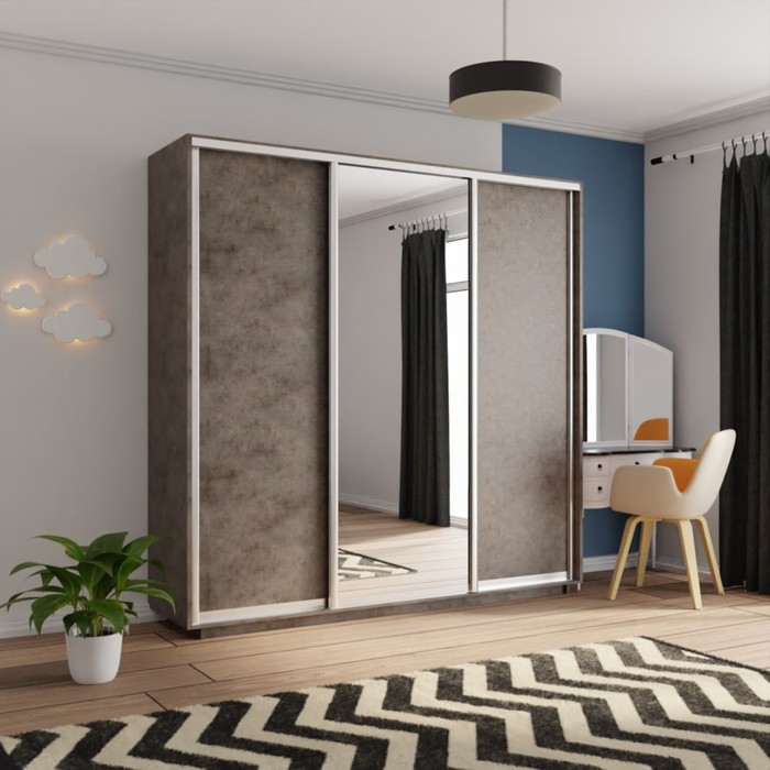 Шкаф купе трехдверный «Экспресс», с зеркалом, 1800×600×2400 мм, 2 ЛДСП, цвет бетон - Фото 1