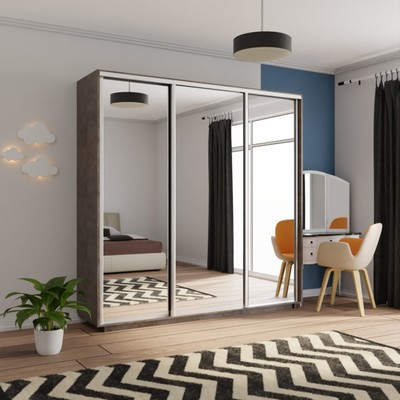 Шкаф купе трёхдверный «Экспресс», с зеркалом, 1800×600×2200 мм, цвет бетон