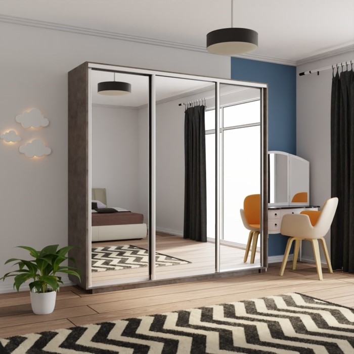 Шкаф-купе трёхдверный «Экспресс», с зеркалом, 2100×600×2400 мм, цвет бетон - Фото 1