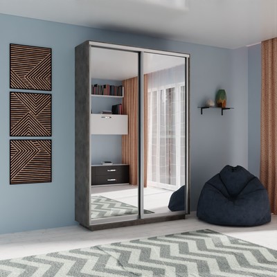 Шкаф купе двухдверный «Экспресс», с зеркалом, 1200×440×2200 мм, цвет бетон