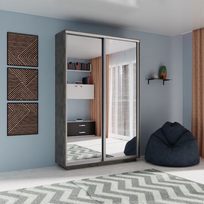 Шкаф купе двухдверный «Экспресс», с зеркалом, 1200×440×2200 мм, цвет бетон - Фото 1