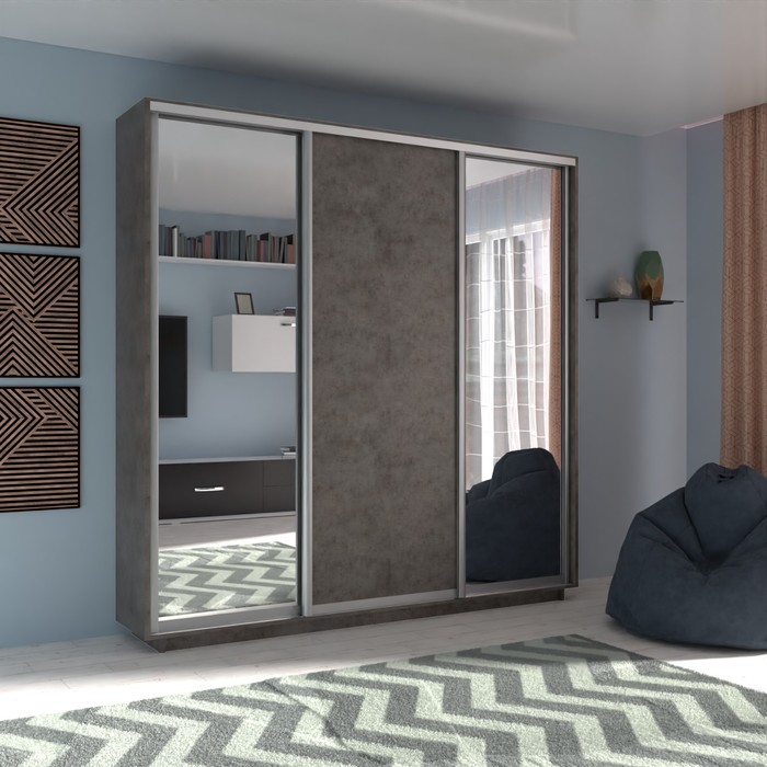Шкаф купе трёхдверный «Экспресс», с зеркалом, 1800×440×2400 мм, ЛДСП, цвет бетон - Фото 1