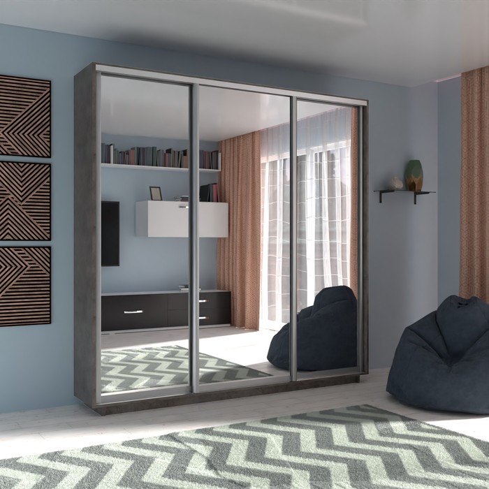 Шкаф купе трёхдверный «Экспресс», с зеркалом, 1800×440×2400 мм, цвет бетон - Фото 1