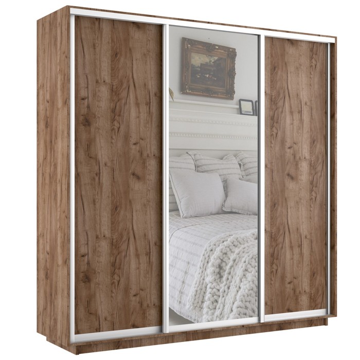 Шкаф купе «Экспресс», 2400×600×2400 мм, 3-х дверный, 2 ЛДСП / зеркало, цвет дуб табачный - Фото 1