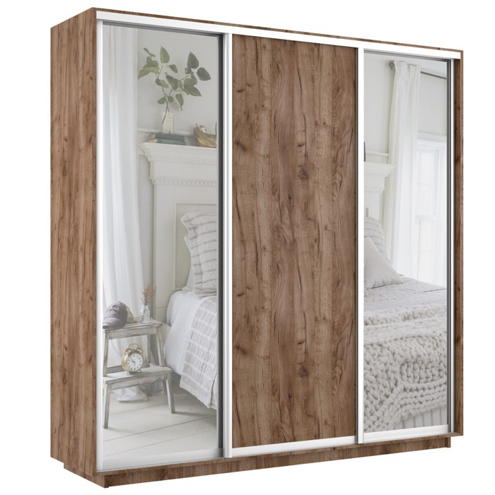 Шкаф купе «Экспресс», 2100×600×2200 мм, 3-х дверный, 2 зеркала / ЛДСП, цвет дуб табачный - Фото 1