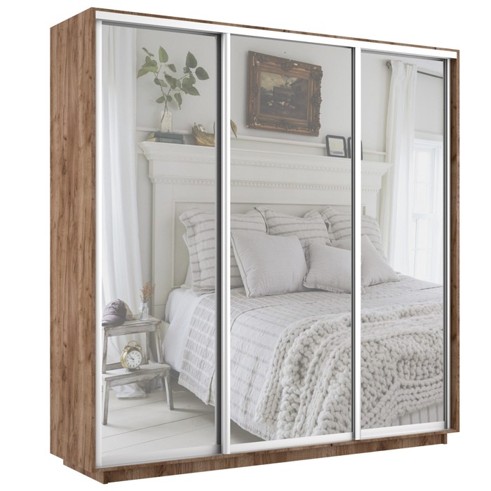 Шкаф купе «Экспресс», 2400×600×2200 мм, 3-х дверный, зеркало, цвет дуб табачный - Фото 1