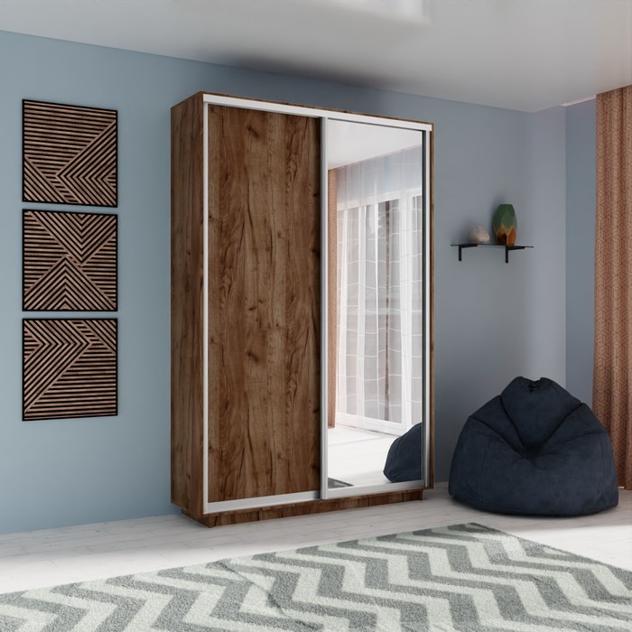 Шкаф купе «Экспресс», 1200×440×2200 мм, 2-х дверный, ЛДСП / зеркало, цвет дуб табачный - Фото 1