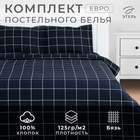 Постельное бельё Этель евро "Клетка" цвет чёрный 200х215, 220х240, 50х70-2 шт, бязь, 125 г/м2 - фото 16543205