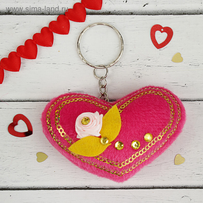 Мягкая игрушка-брелок "Сердце", роза с лепестками, цвет розовый - Фото 1