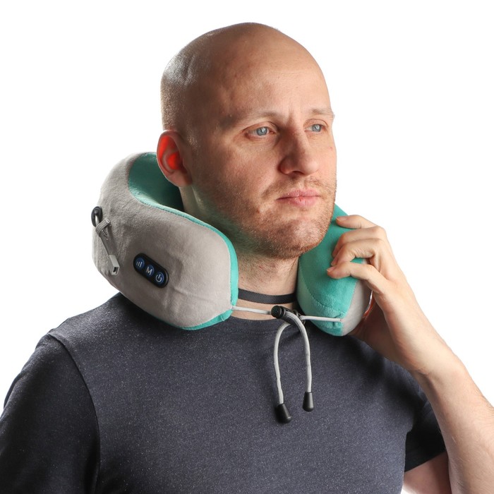 Массажная подушка Bradex KZ 0558-n, 3режима, обогрев, вибрация, эффект памяти, серо-зелёная 33169