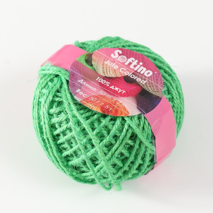Пряжа 100% джут "Softino Jute Colored" 50м ±2м мятный 50 гр - Фото 1
