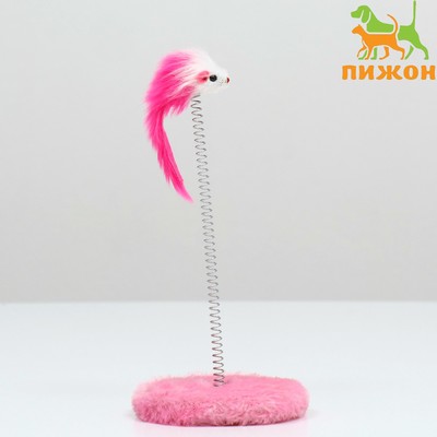 Дразнилка для кошек на пружине с мышью (5 см), 10.5×23 см, розовая