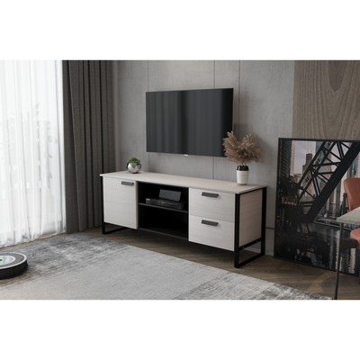 Тумба ТВА Тм021.0, 1600×450×600 мм, цвет ясень анкор светлый / металл чёрный муар