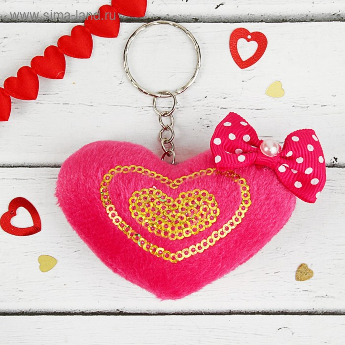 Мягкая игрушка-брелок «Сердце с пайетками», бантик в горох, цвет розовый - Фото 1