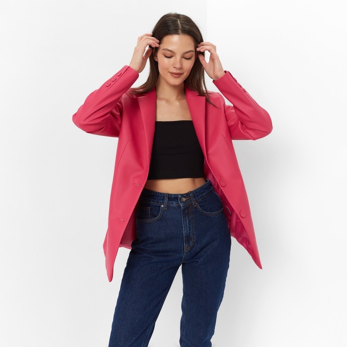 Пиджак женский (экокожа) MINAKU: Eco leather, цвет фуксия, размер 48 60292