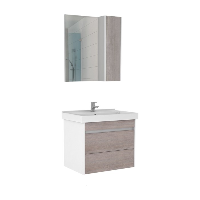Комплект мебели для ванной подвесной Домино Uno Fest 60, Дуб серый, с 2 ящиками