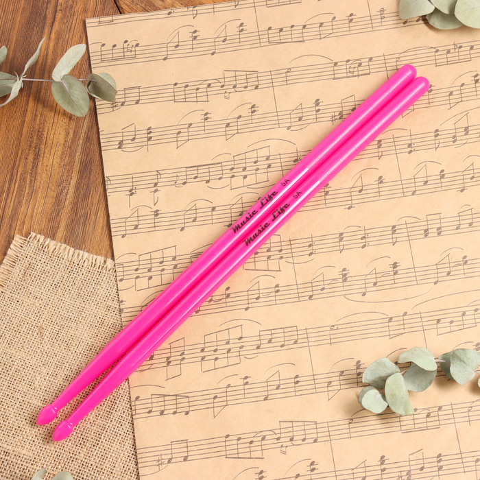 Барабанные палочки Music Life 5А розовые, светящиеся - Фото 1