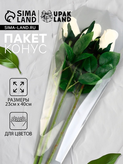 Пакет для цветов, конус, 6+23+40 см, прозрачный