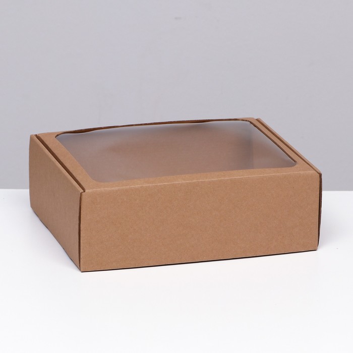 Коробка-шкатулка с окном, бурая, 27 х 21 х 9 см