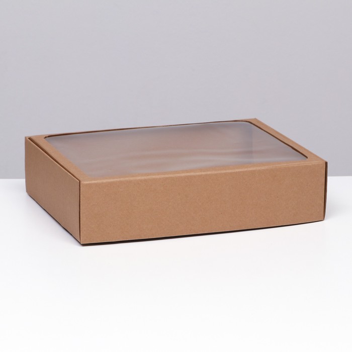 Коробка самосборная с окном, бурая, 38 х 28 х 9 см - Фото 1