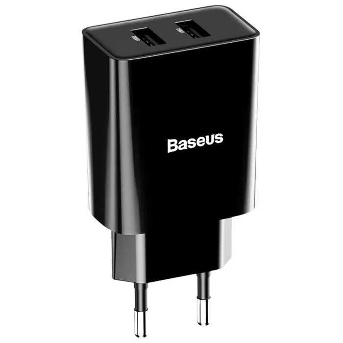 Сетевое зарядное устройство Baseus, 2 USB, 2 A, черный - фото 51459365