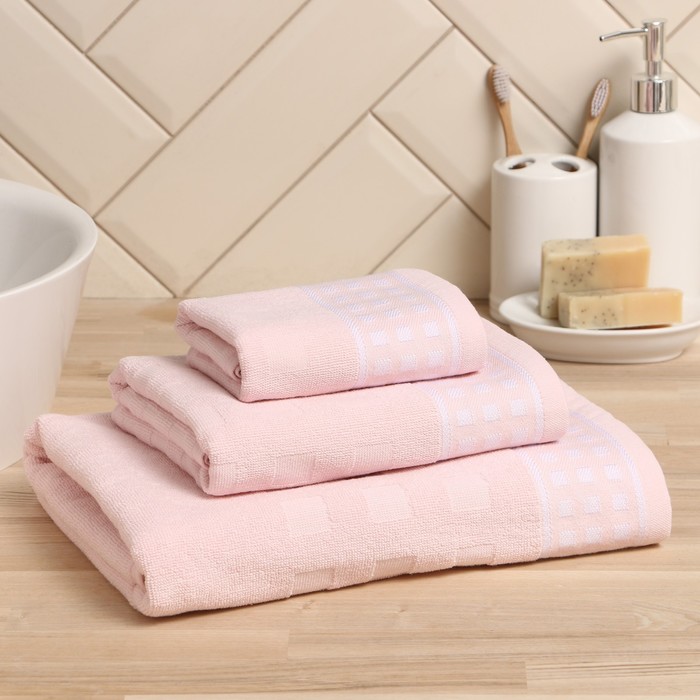 Полотенце махровое LoveLife "Square" 70х130 см, цвет бледно-розовый, 100% хлопок, 380 гр/м2 - Фото 1