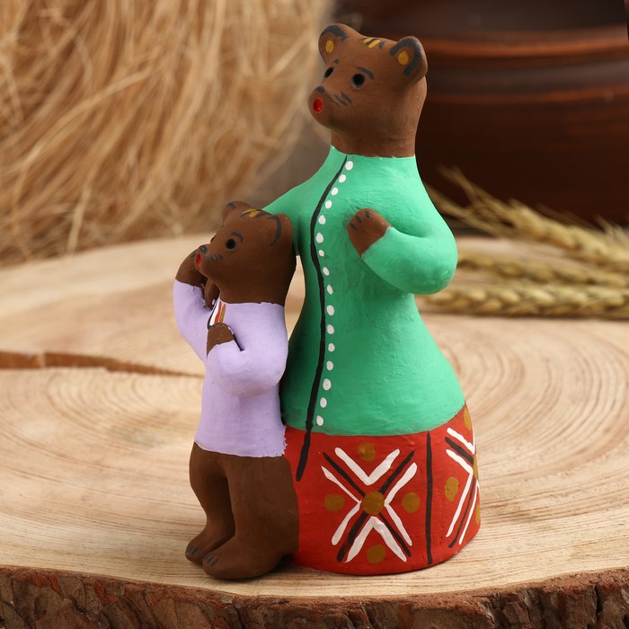 Сувенир"Медведица с медвежонком", каргопольская игрушка - фото 1888508167