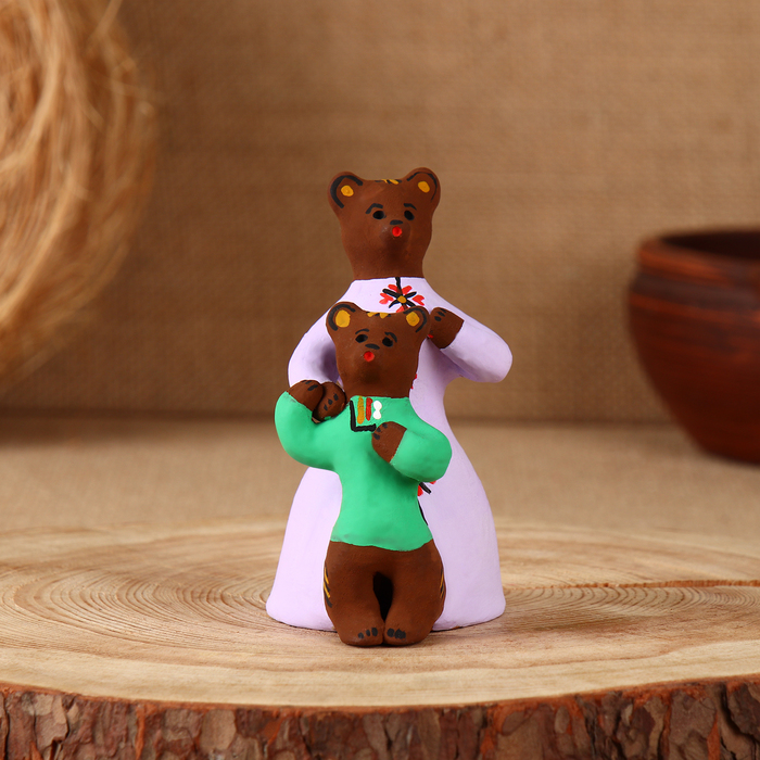 Сувенир"Медведица с медвежонком", каргопольская игрушка - фото 1907627598