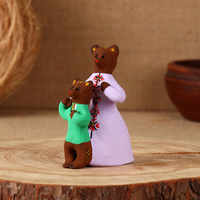 Сувенир"Медведица с медвежонком", каргопольская игрушка - фото 1907627599