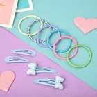 Набор для волос "Оливия" (6 резинок, 4 невидимки 4,5 см) голубой бантик горох (комплект 6 шт) - фото 22017567