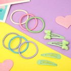 Набор для волос "Оливия" (6 резинок, 4 невидимки 4,5 см) зелёный бантик горох (комплект 6 шт) - фото 22017570