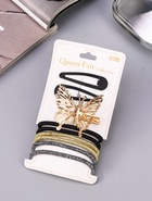 Набор для волос «Лиора», 6 резинок, 3 невидимки 4,5 и 6 см, бабочки, чёрно-золотой, МИКС (комплект 6 шт) - фото 47643284