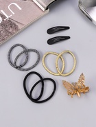 Набор для волос «Лиора», 6 резинок, 3 невидимки 4,5 и 6 см, бабочки, чёрно-золотой, МИКС (комплект 6 шт) - фото 47643285