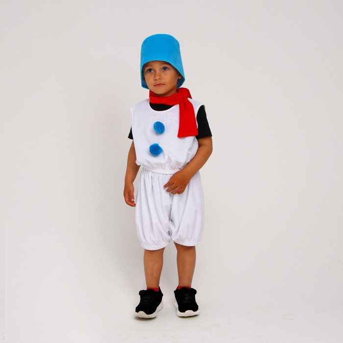 Карнавальный костюм «Снеговик» плюшевый: ведро, бермуды, жилет, шарф, ведро, р. 32, рост 122–128 см