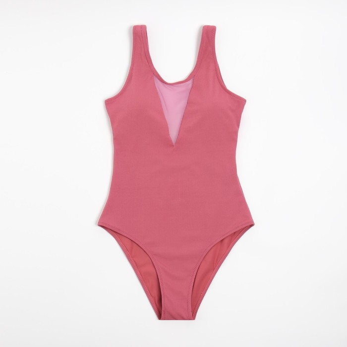 Купальник женский слитный в рубчик MINAKU однотонный цвет розовый, размер 48