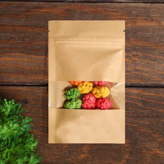 Пакет Zip - lock Крафт с прямоугольным окном, плоский, 9×14 см - Фото 1