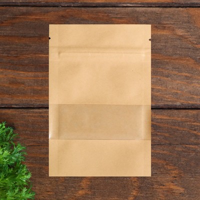 Пакет Zip - lock Крафт с прямоугольным окном, плоский, 9×14 см