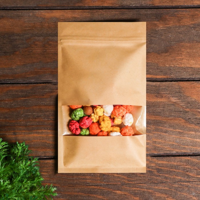 Пакет Zip - lock Крафт с прямоугольным окном, плоский, 12×20 см - Фото 1