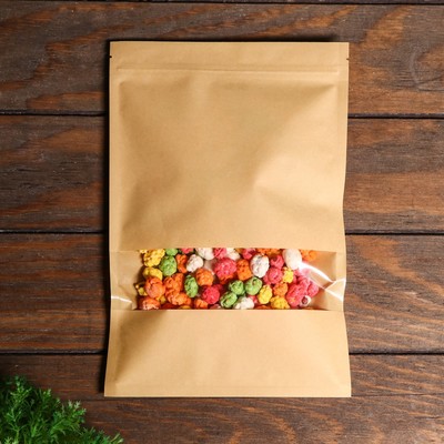 Пакет Zip - lock Крафт с прямоугольным окном, плоский, 18×30 см