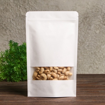 Пакет Zip-lock Крафт, белый, с прямоугольным окном 16×26 см