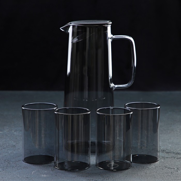 Набор для напитков из стекла Magistro «Дарк», 5 предметов: кувшин 1,35 л, 4 стакана 320 мл, цвет тёмно-серый - Фото 1