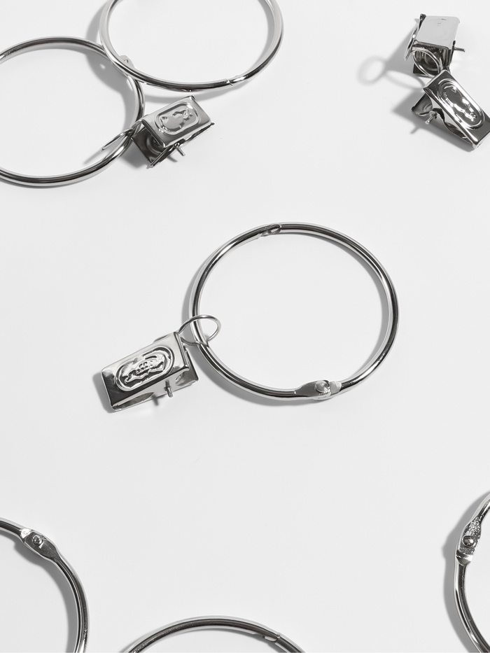 Набор для штор, кольцо разъёмное, d=52/58 мм, 10 шт., зажим, 33×11 мм, 10 шт., цвет серебряный - Фото 1