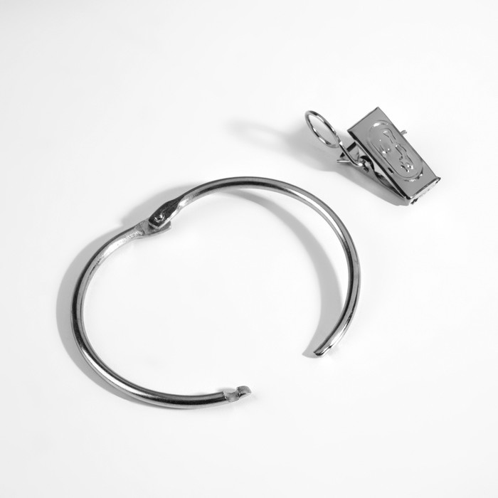 Набор для штор, кольцо разъёмное, d = 52/58 мм, 10 шт, зажим, 33 × 11 мм, 10 шт, цвет серебряный