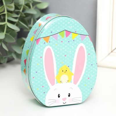 Металлическая шкатулка-яйцо «Цыплёнок на голове у зайчика», для украшений, хранения мелочи, 11.7×9.2×4.5 см