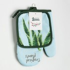 Кухонный набор 2 предмета Доляна "Tropical" цвет голубой: прихватка 17х17 см, варежка 25х16 см, 100% п/э 9241958