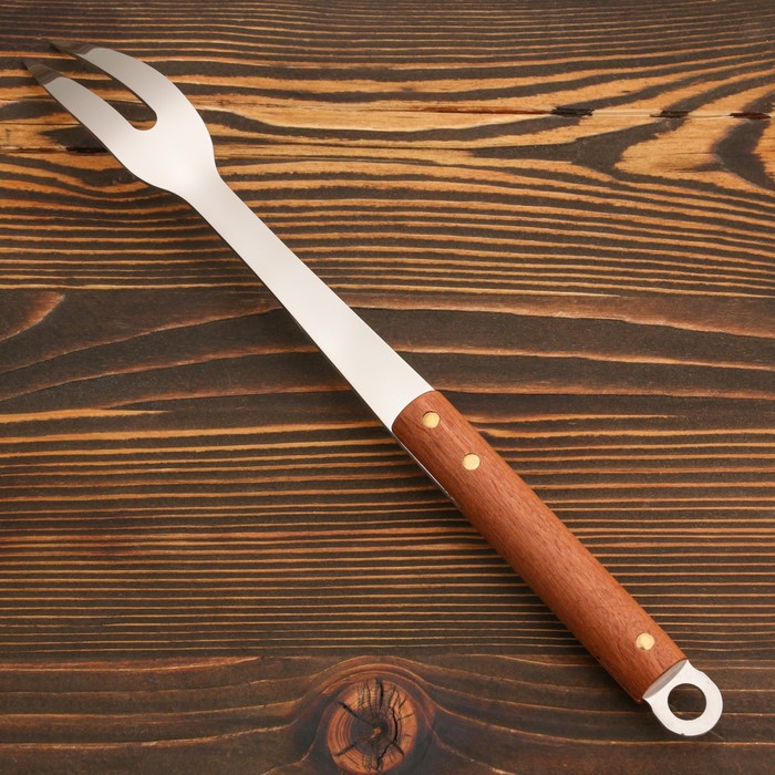 Вилка для мяса с деревянной ручкой 36 см, 7х3,5 см - фото 1891472032